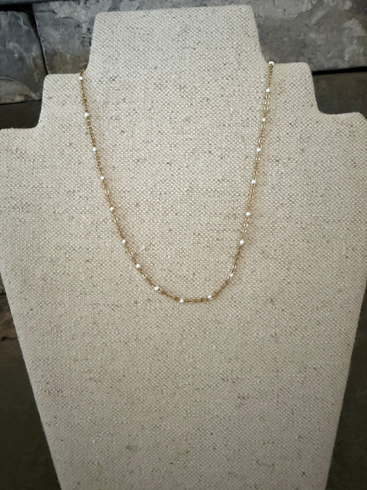 Gold Small White Ball Necklace