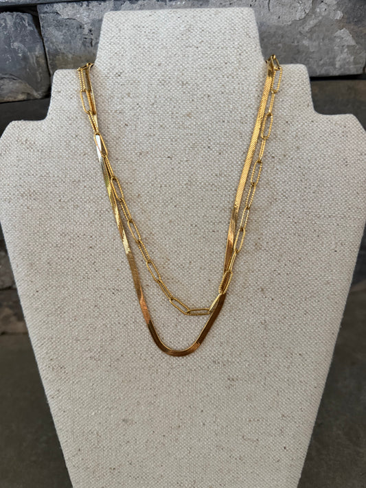 Gold Herringbone Two Strand Necklace