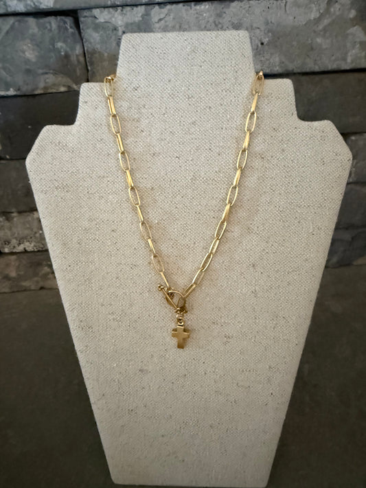 Gold Toggle Clasp Cross Necklace