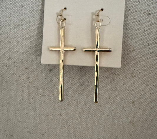 Gold Dangle Cross Earrings