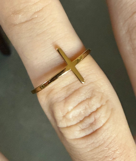 Gold Cross Side Ring