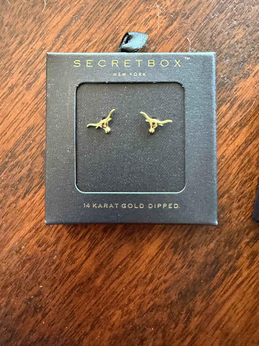 Gold Steer Head Stud Earrings