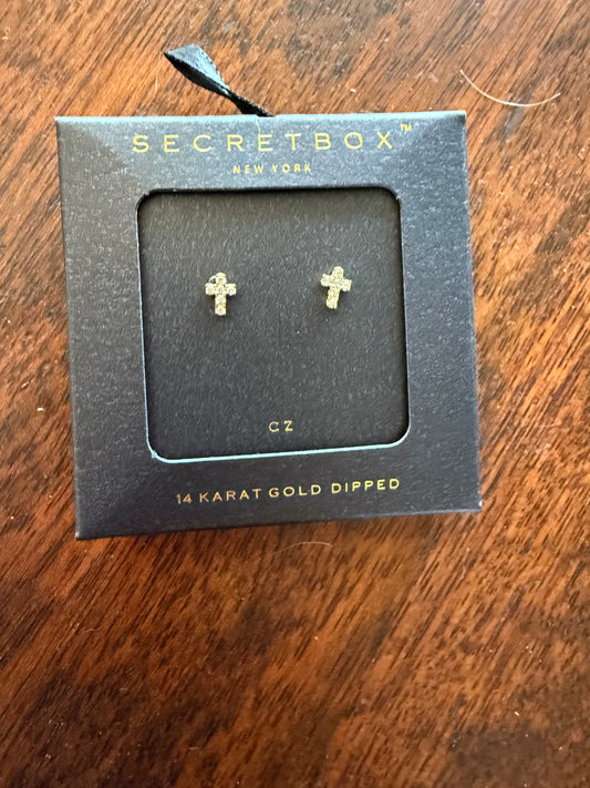 Small Cross Rhinestone Stud Earrings