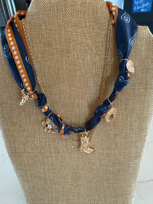 Blue and Gold Bandana Charm Necklace
