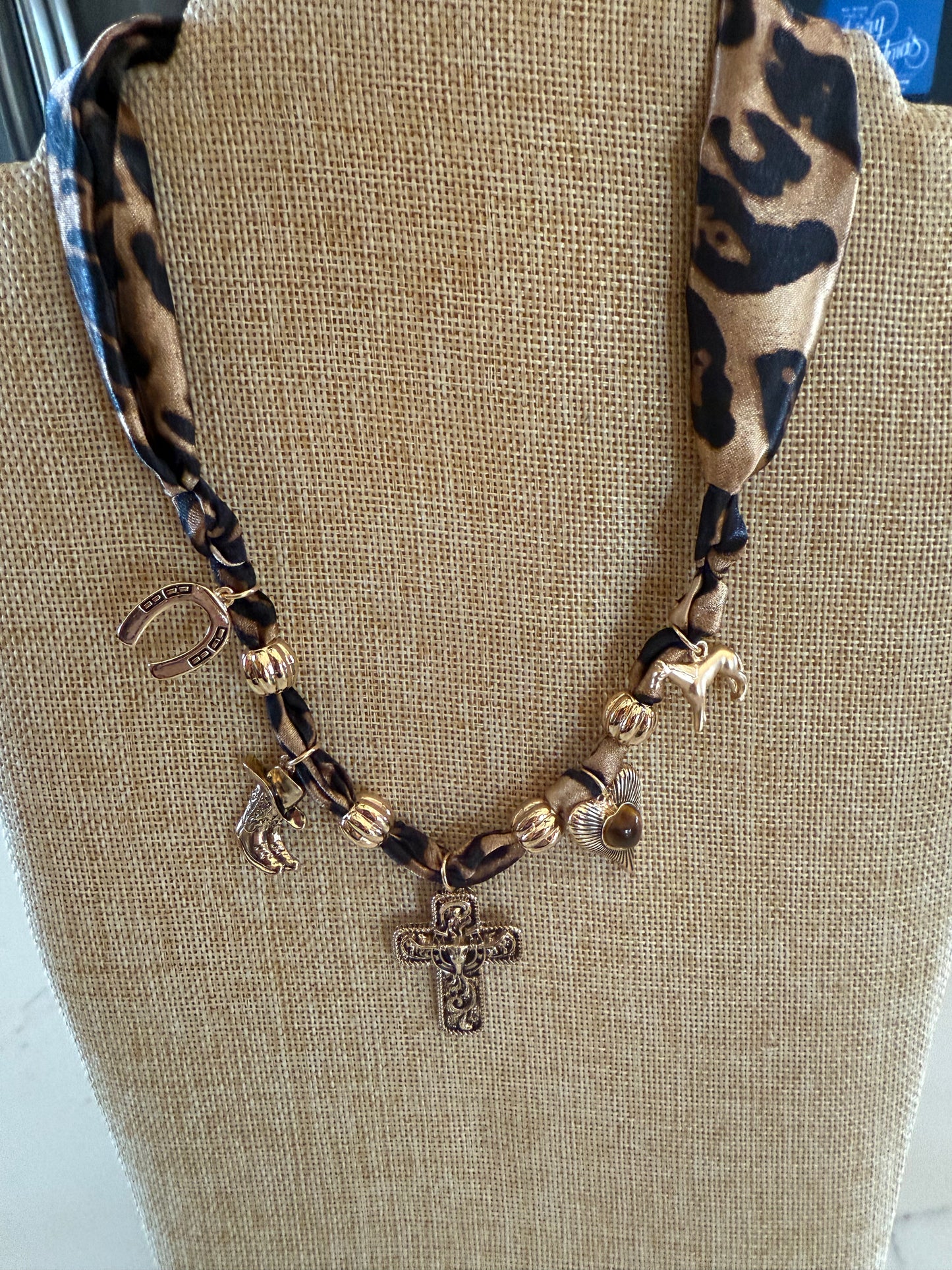Leopard Bandana Necklace with Charms