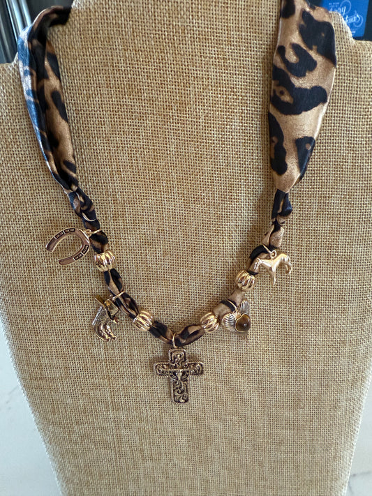 Leopard Bandana Necklace with Charms