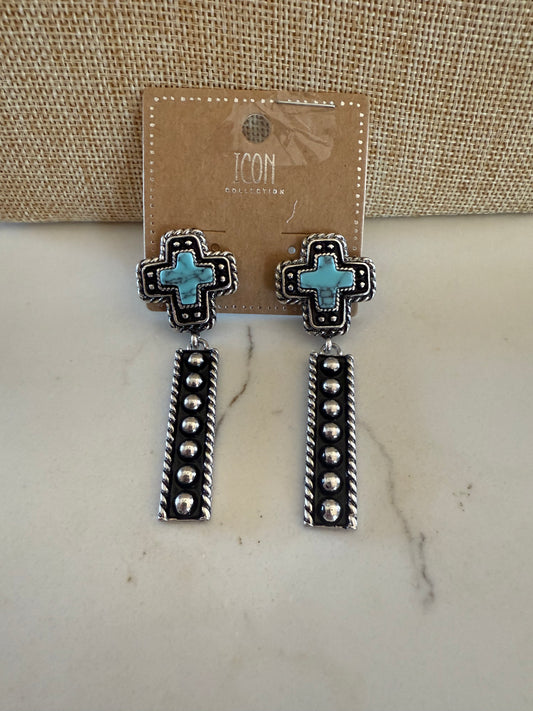 Cross Turquoise and Dot Dangle Earring